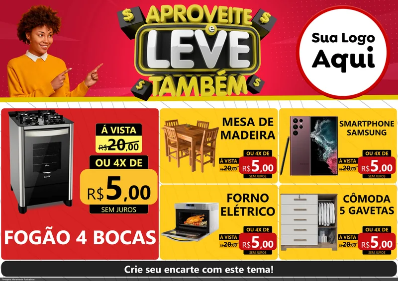Modelo de Encarte para Encarte A4 Horizontal com o tema Aproveite e Leve Também para Móveis e Eletro
