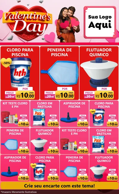Modelo de Encarte para Encarte Grande com o tema Valentine's Day para Produtos para Piscina