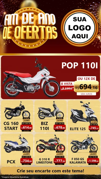 Modelo de Rede Social para Stories com o tema Fim de Ano de Ofertas para Concessionaria de Motos