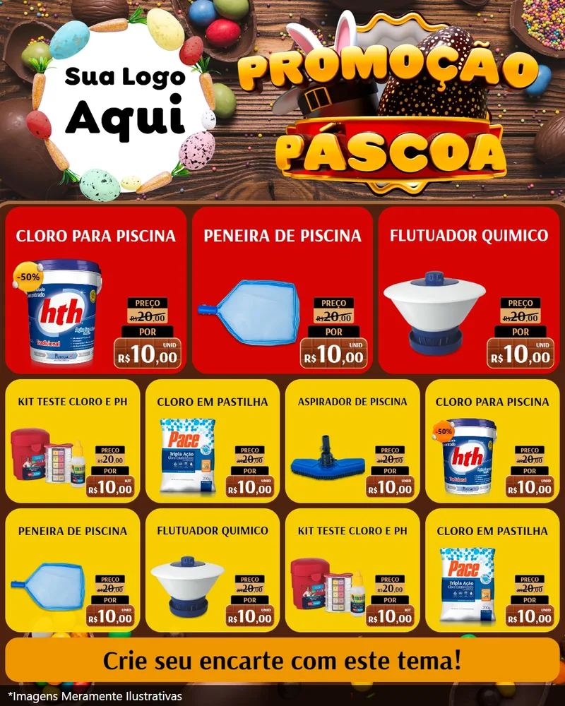 Modelo de Rede Social para Feed Instagram com o tema Promoção Páscoa para Produtos para Piscina