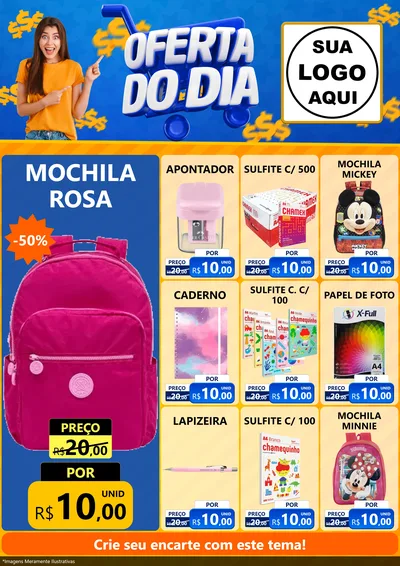 Modelo de Encarte para Encarte A4 Vertical com o tema Oferta do Dia para Papelaria