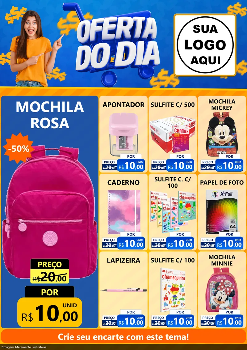 Modelo de Encarte para Encarte A4 Vertical com o tema Oferta do Dia para Papelaria
