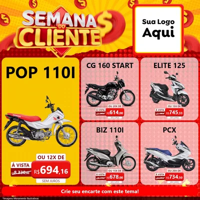 Modelo de Rede Social para Feed Facebook com o tema Semana do Cliente para Concessionaria de Motos