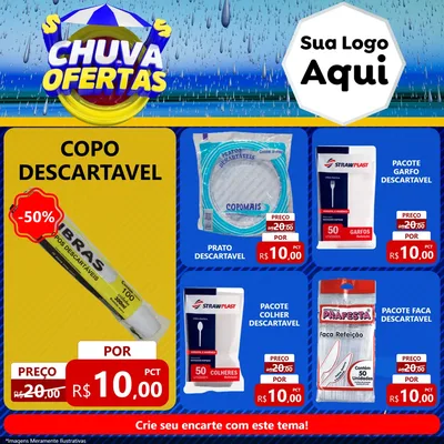 Modelo de Rede Social para Feed Facebook com o tema Chuva de Ofertas para Embalagens
