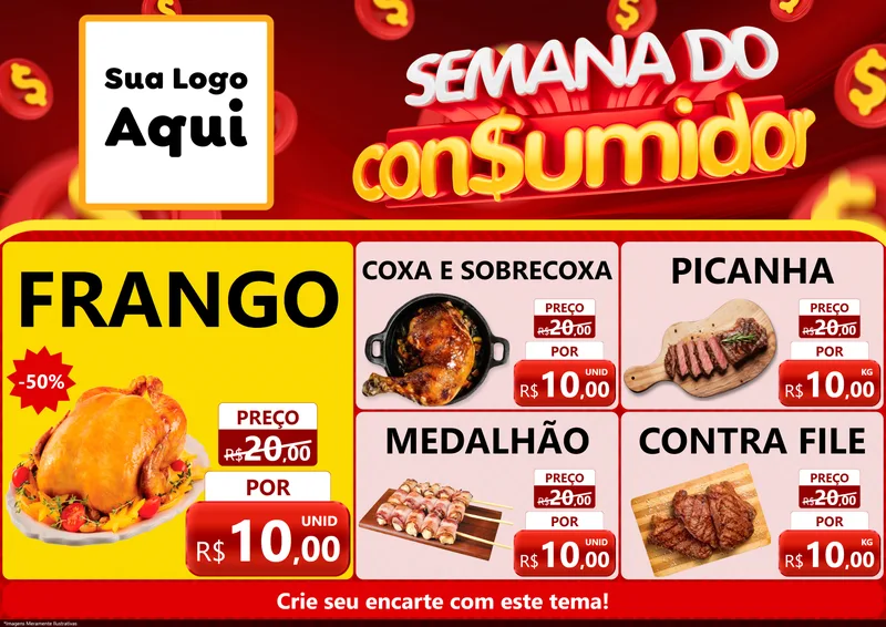 Modelo de Encarte para Encarte A4 Horizontal com o tema Semana do Consumidor para Assados
