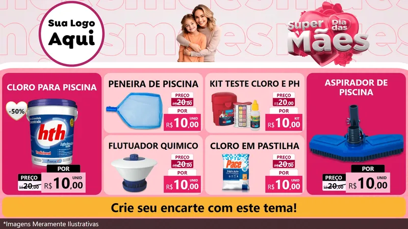 Modelo de TV para TV Horizontal com o tema Super Dia Das Mães para Produtos para Piscina