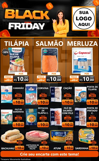 Modelo de Encarte para Encarte Grande com o tema Black Friday para Peixaria