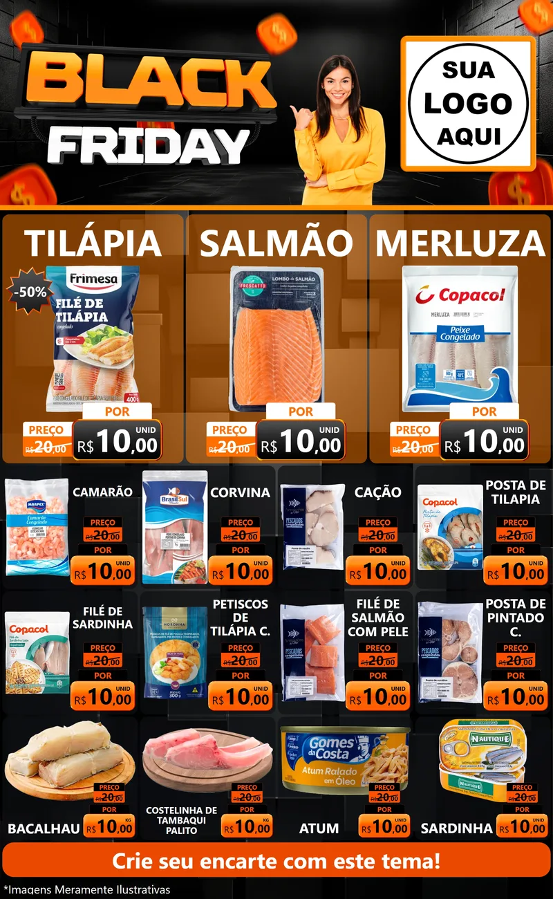 Modelo de Encarte para Encarte Grande com o tema Black Friday para Peixaria