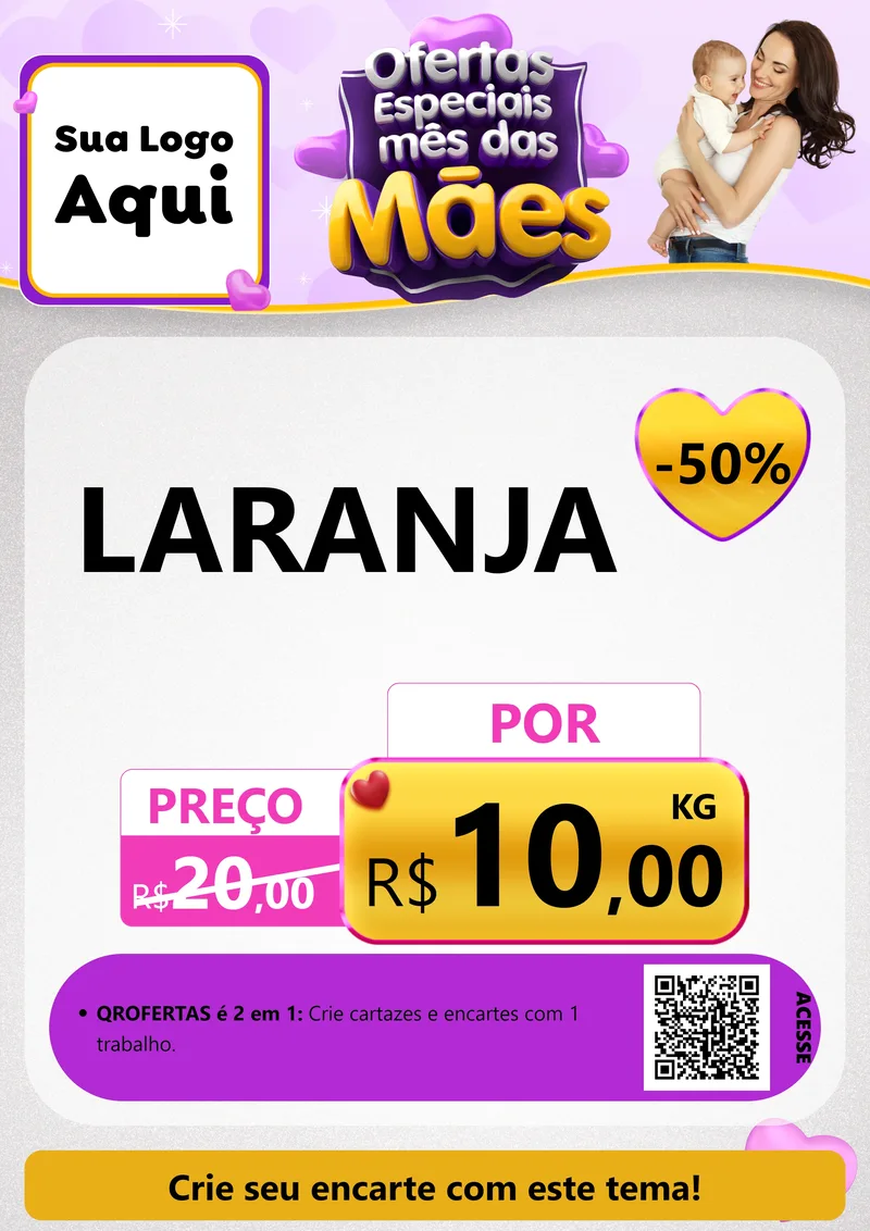 Modelo de Cartaz para Cartaz A4 Vertical com o tema Ofertas Especiais - Mês das Mães para Hortifrúti