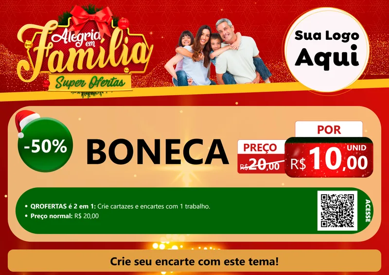 Modelo de Cartaz para Cartaz A4 Horizontal com o tema Alegria em Família Super Ofertas - Natal para Brinquedos