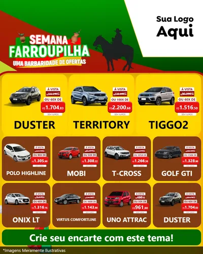 Modelo de Rede Social para Feed Instagram com o tema Semana Farroupilha - Uma Barbaridade de Ofertas para Concessionaria de Carros