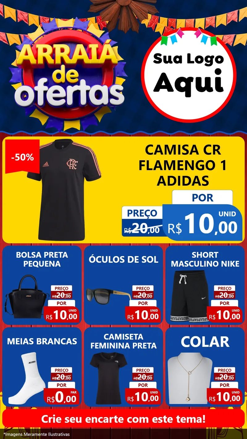 Modelo de Rede Social para Stories com o tema Arraiá de Ofertas para Roupas e acessórios