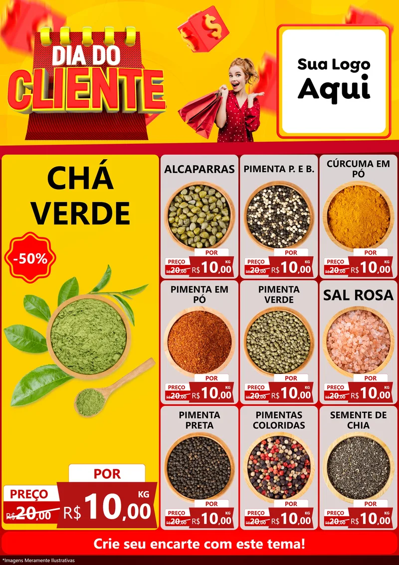Modelo de Encarte para Encarte A4 Vertical com o tema Dia do Cliente para Produtos Naturais