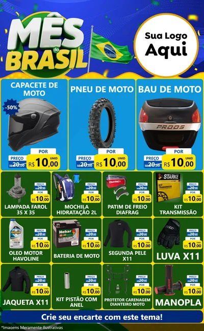 Modelo de Encarte para Encarte Grande com o tema Mês do Brasil para Moto peças