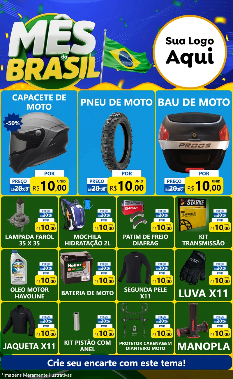 Modelo de Encarte para Encarte Grande com o tema Mês do Brasil para Moto peças