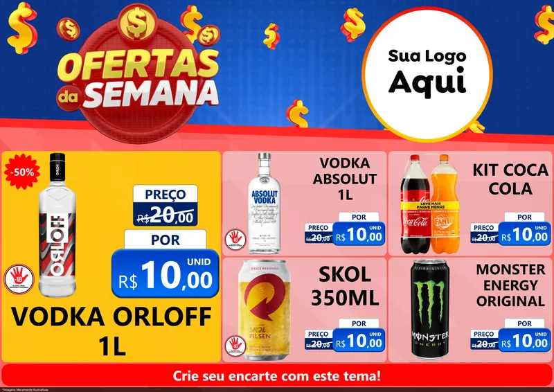 Modelo de Encarte para Encarte A4 Horizontal com o tema Ofertas Da Semana para Distribuidora de bebidas