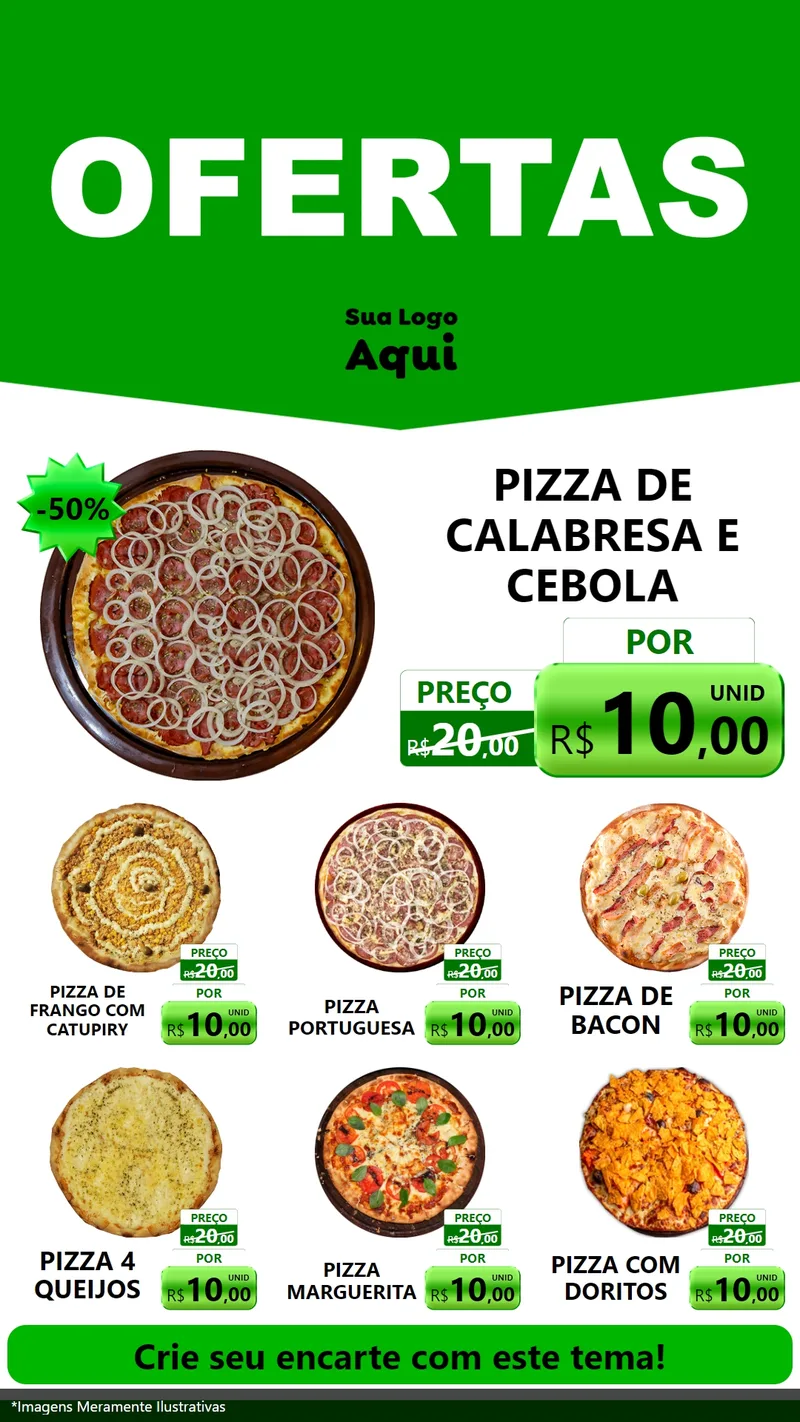 Modelo de Rede Social para Stories com o tema Ofertas Verde Cartaz para Pizzaria