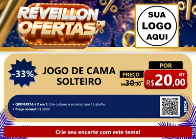 Modelo de Cartaz para Cartaz A4 Horizontal com o tema Réveillon de Ofertas para Cama, Mesa e Banho