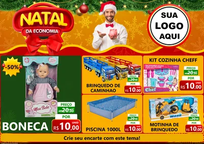 Modelo de Encarte para Encarte A4 Horizontal com o tema Natal da Economia para Brinquedos