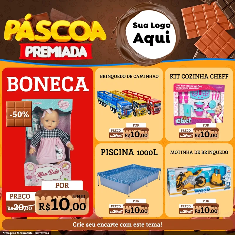 Modelo de Rede Social para Feed Facebook com o tema Páscoa Premiada para Brinquedos