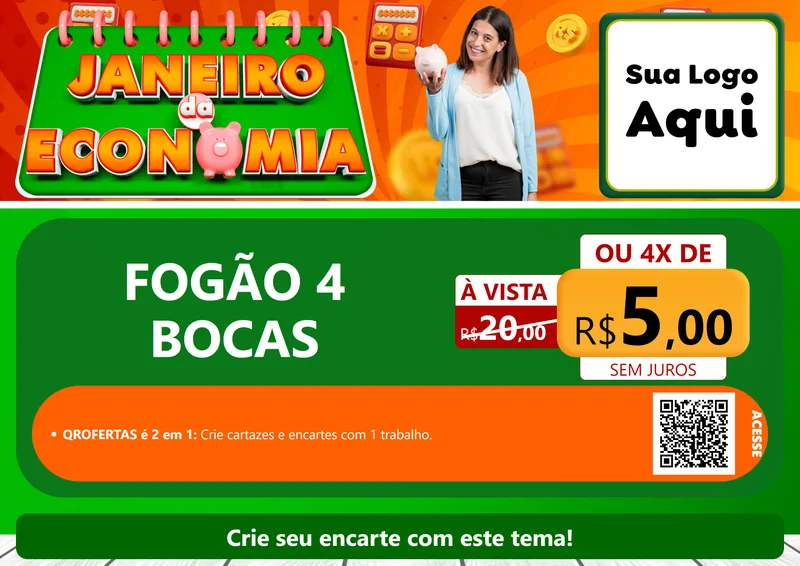 Modelo de Cartaz para Cartaz A4 Horizontal com o tema Janeiro da Economia para Móveis e Eletro