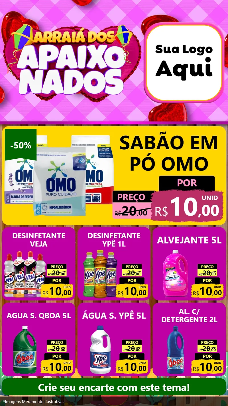 Modelo de Rede Social para Stories com o tema Arraiá dos Apaixonados para Produtos de Limpeza