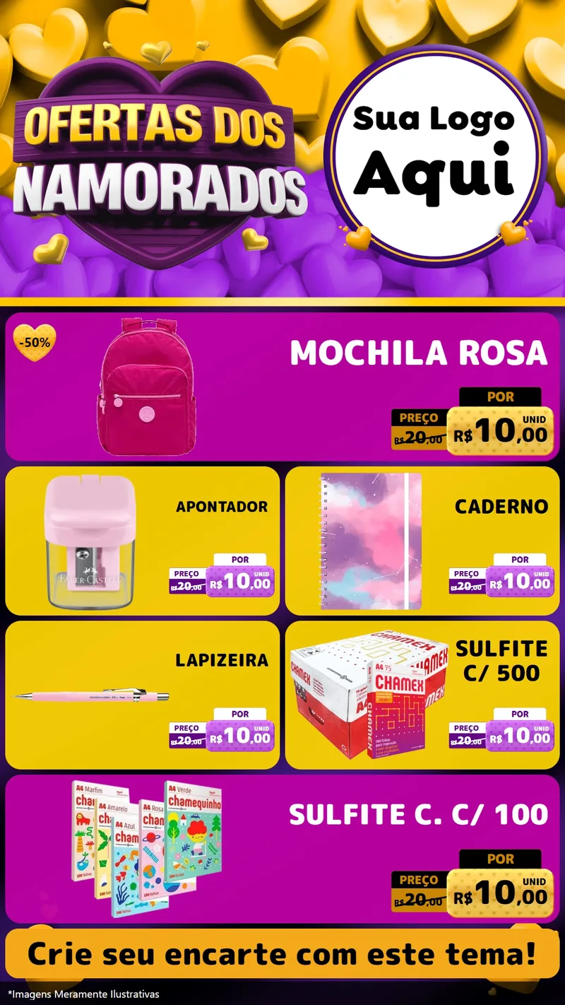 Modelo de TV para TV Vertical com o tema Oferta Dos Namorados para Papelaria