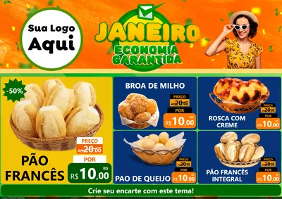 Modelo de Encarte para Encarte A4 Horizontal com o tema Janeiro - Economia Garantida para Padaria