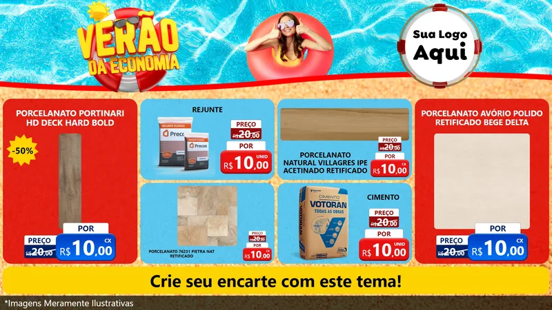 Modelo de TV para TV Horizontal com o tema Verão da Economia para Pisos e revestimentos