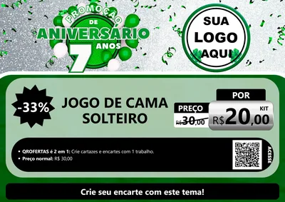 Modelo de Cartaz para Cartaz A4 Horizontal com o tema Promoção de Aniversário - 7 Anos para Cama, Mesa e Banho