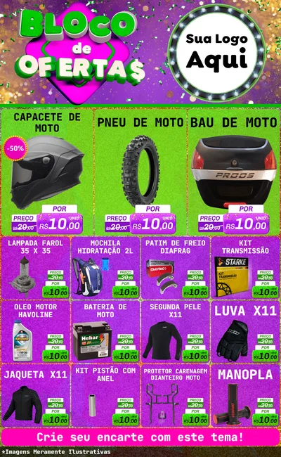 Modelo de Encarte para Encarte Grande com o tema Bloco de Ofertas para Moto peças