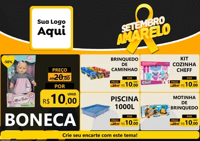 Modelo de Encarte para Encarte A4 Horizontal com o tema Setembro Amarelo para Brinquedos
