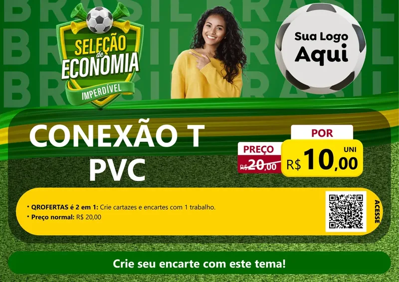 Modelo de Cartaz para Cartaz A4 Horizontal com o tema Seleção de Economia - Copa para Tubos e conexões
