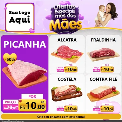 Modelo de Rede Social para Feed Facebook com o tema Ofertas Especiais - Mês das Mães para Açougue