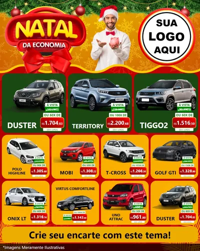 Modelo de Rede Social para Feed Instagram com o tema Natal da Economia para Concessionaria de Carros