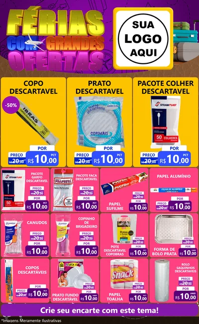 Modelo de Encarte para Encarte Grande com o tema Férias com Grandes Ofertas para Embalagens