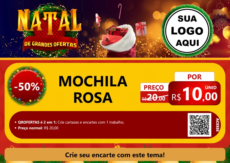 Modelo de Cartaz para Cartaz A4 Horizontal com o tema Natal de Grandes Ofertas para Papelaria