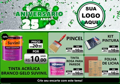 Modelo de Encarte para Encarte A4 Horizontal com o tema Promoção de Aniversário - 25 Anos para Tintas e Ferramentas