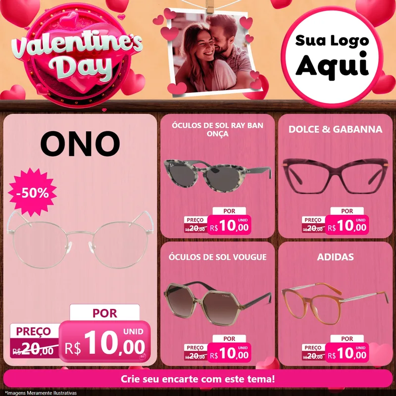 Modelo de Rede Social para Feed Facebook com o tema Valentine's Day para Óticas