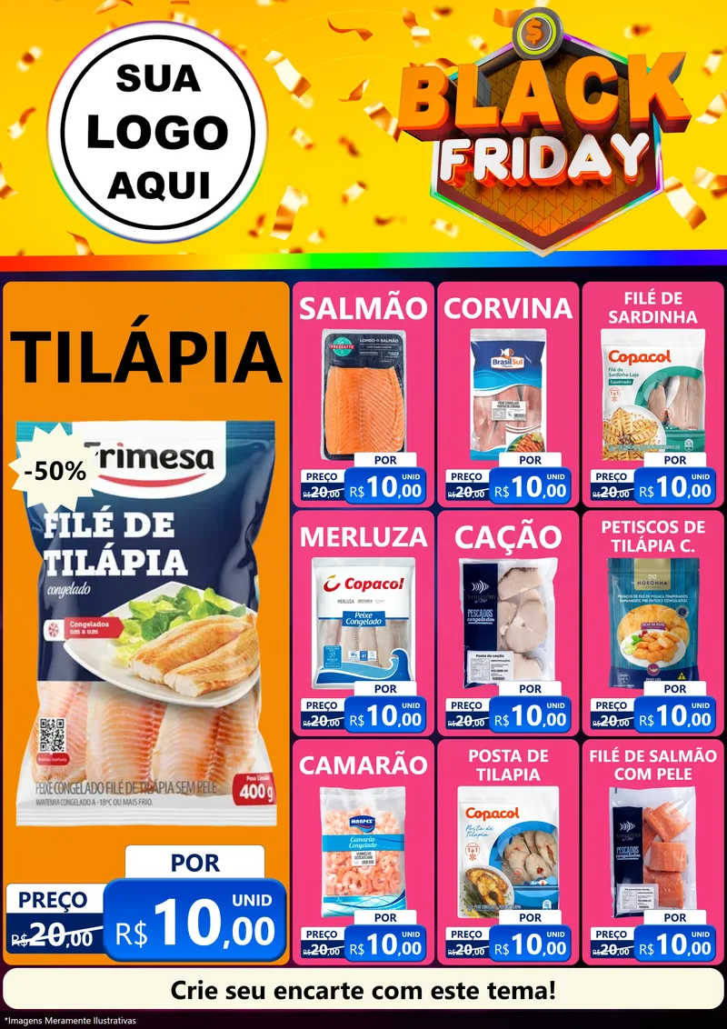 Modelo de Encarte para Encarte A4 Vertical com o tema Black Friday para Peixaria
