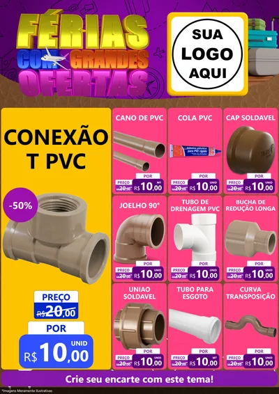 Modelo de Encarte para Encarte A4 Vertical com o tema Férias com Grandes Ofertas para Tubos e conexões