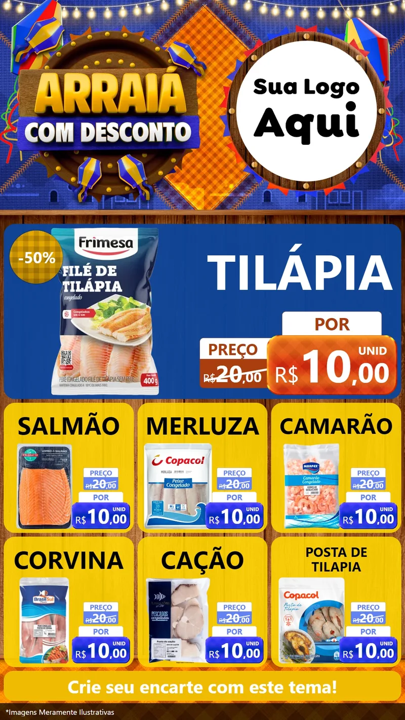 Modelo de Rede Social para Stories com o tema Arraiá Com Desconto para Peixaria