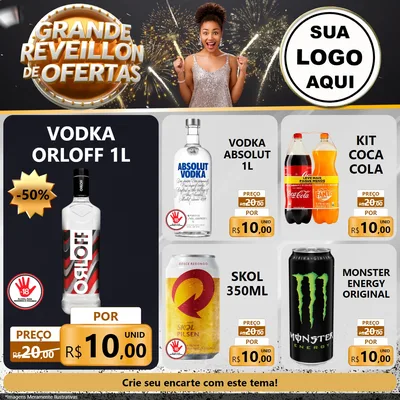 Modelo de Rede Social para Feed Facebook com o tema Grande Réveillon de Ofertas para Distribuidora de bebidas