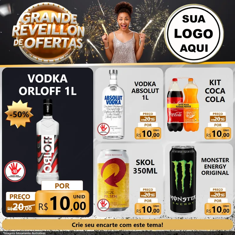 Modelo de Rede Social para Feed Facebook com o tema Grande Réveillon de Ofertas para Distribuidora de bebidas