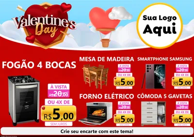 Modelo de Encarte para Encarte A4 Horizontal com o tema Valentine's Day para Móveis e Eletro