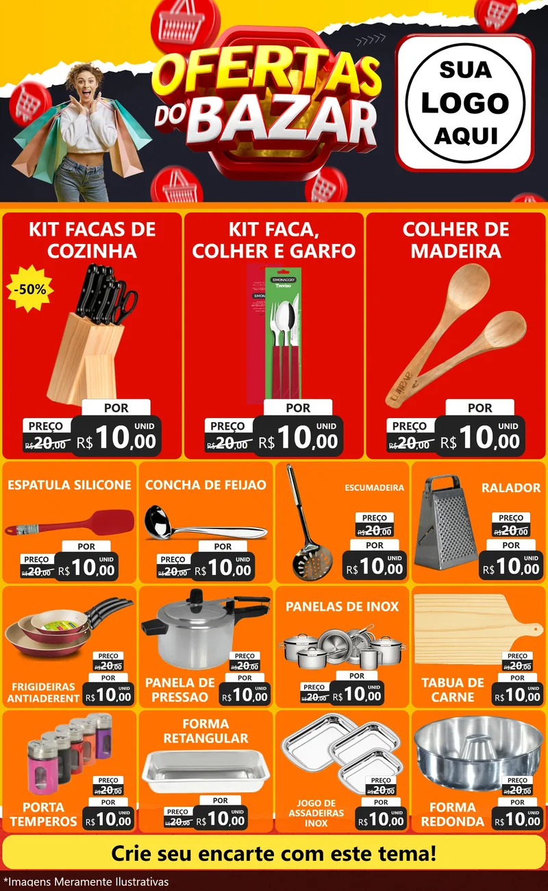 Modelo de Encarte para Encarte Grande com o tema Ofertas do Bazar para Utilidades Domésticas