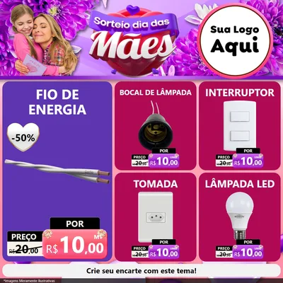 Modelo de Rede Social para Feed Facebook com o tema Sorteio Dia das Mães para Materiais Elétricos