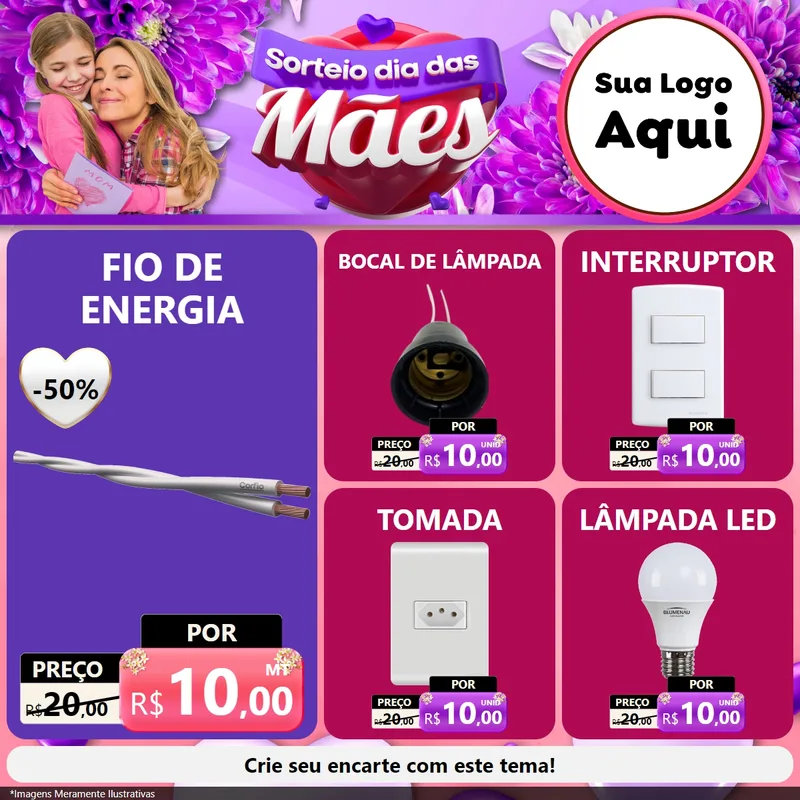 Modelo de Rede Social para Feed Facebook com o tema Sorteio Dia das Mães para Materiais Elétricos