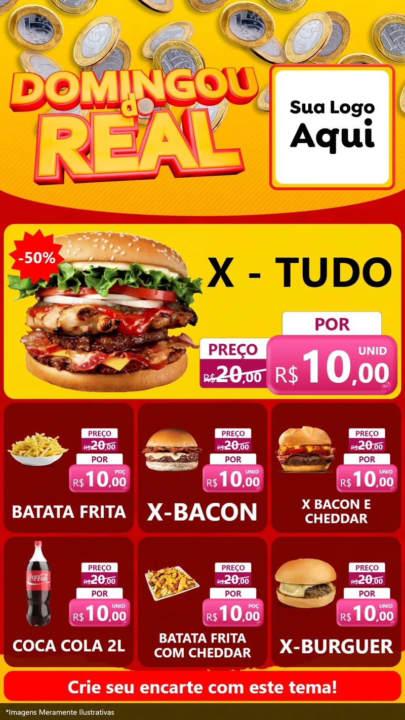 Modelo de Rede Social para Stories com o tema Domingou do Real para Hamburgueria