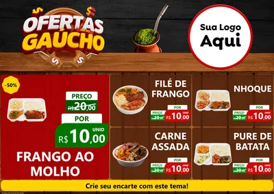 Modelo de Encarte para Encarte A4 Horizontal com o tema Ofertas Dia do Gaúcho para Restaurante